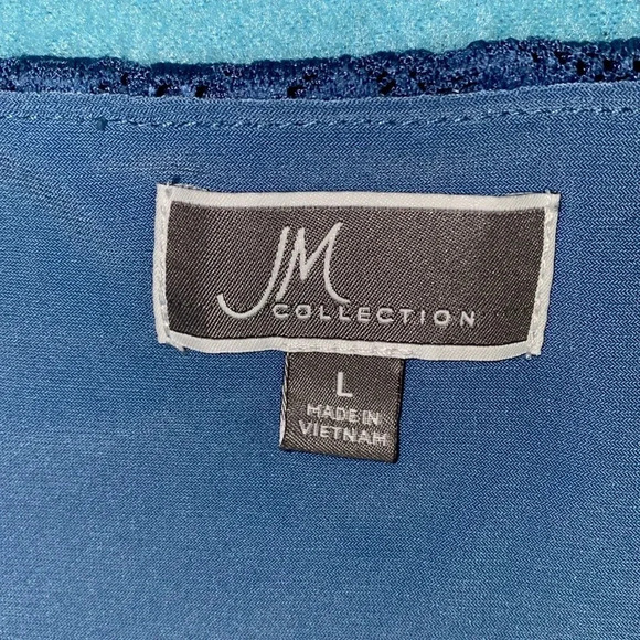 JM COLLECTION floral lace lined tunic stretchy periwinkle blouse top NEW size L - Picture 4 of 8